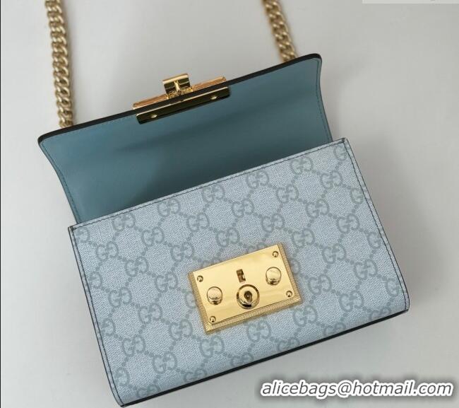 Inexpensive Gucci Padlock Small GG Canvas and Leather Shoulder Bag 409487 Dusty Blue 2024