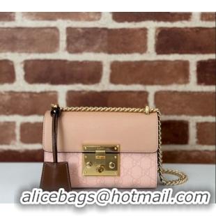 Famous Brand Gucci Padlock Small GG Canvas and Leather Shoulder Bag 409487 Dusty Pink 2024