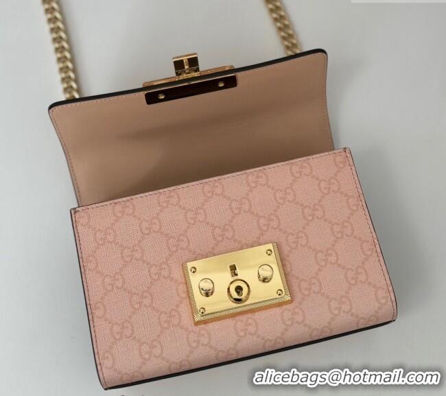 Famous Brand Gucci Padlock Small GG Canvas and Leather Shoulder Bag 409487 Dusty Pink 2024