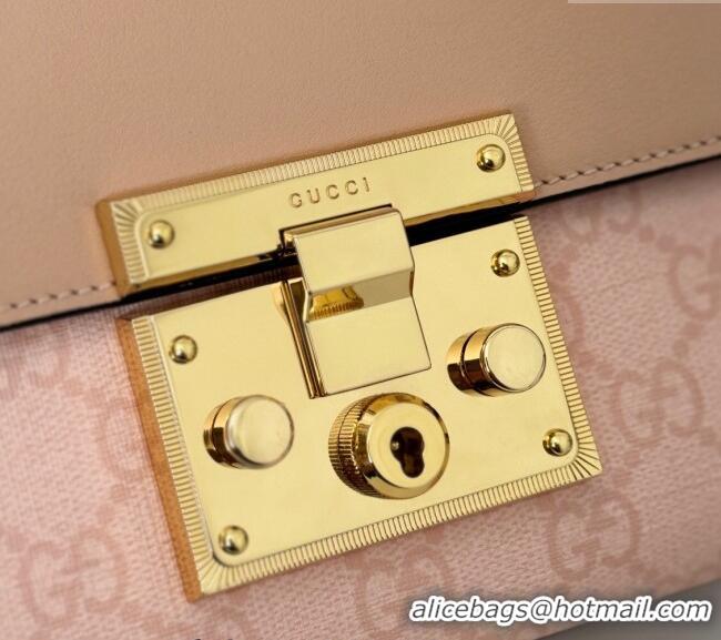 Famous Brand Gucci Padlock Small GG Canvas and Leather Shoulder Bag 409487 Dusty Pink 2024
