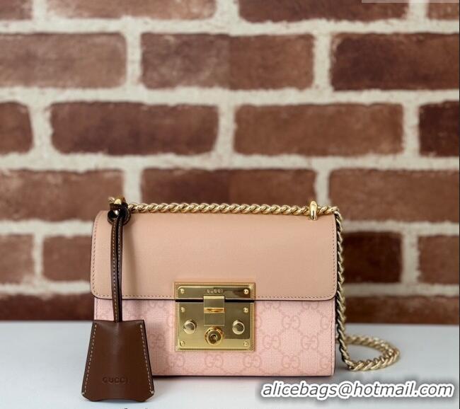 Famous Brand Gucci Padlock Small GG Canvas and Leather Shoulder Bag 409487 Dusty Pink 2024