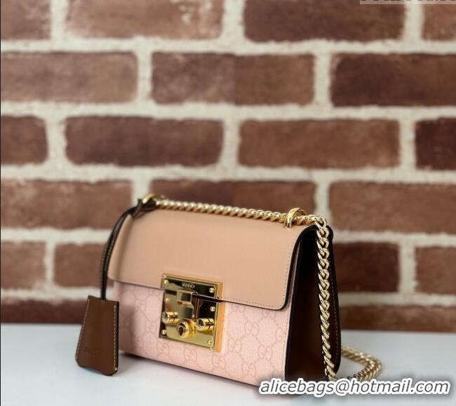 Famous Brand Gucci Padlock Small GG Canvas and Leather Shoulder Bag 409487 Dusty Pink 2024