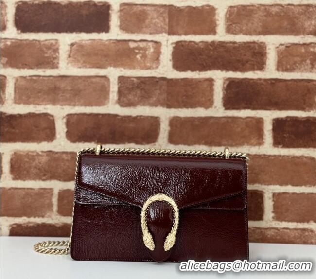 Spot Bulk Gucci Dionysus Small Shoulder Bag in Patent Calf Leather 795005 Dark Burgundy 2024