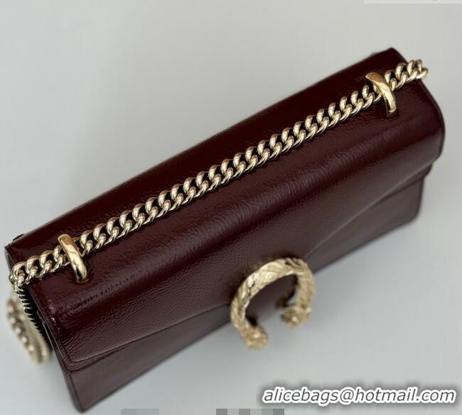 Spot Bulk Gucci Dionysus Small Shoulder Bag in Patent Calf Leather 795005 Dark Burgundy 2024