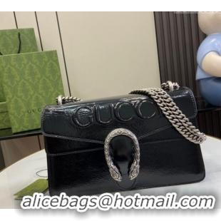 Luxury Cheap Gucci Dionysus Small Shoulder Bag in Patent Leather with GUCCI Logo 795005 Black 2024
