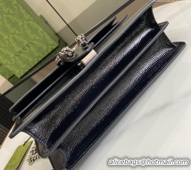 Luxury Cheap Gucci Dionysus Small Shoulder Bag in Patent Leather with GUCCI Logo 795005 Black 2024