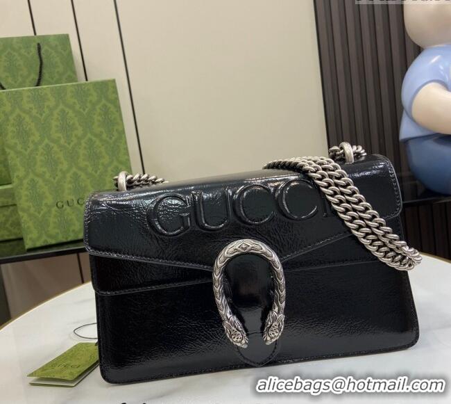 Luxury Cheap Gucci Dionysus Small Shoulder Bag in Patent Leather with GUCCI Logo 795005 Black 2024