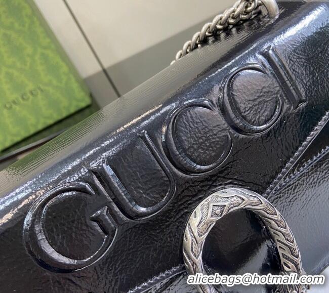 Luxury Cheap Gucci Dionysus Small Shoulder Bag in Patent Leather with GUCCI Logo 795005 Black 2024