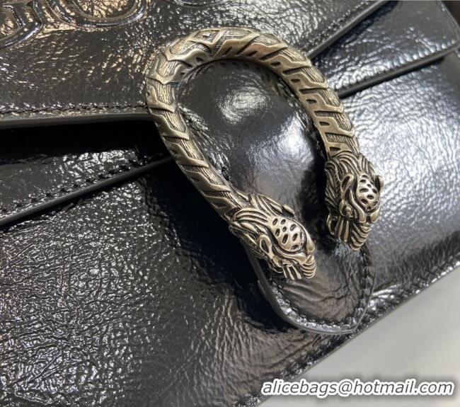 Luxury Cheap Gucci Dionysus Small Shoulder Bag in Patent Leather with GUCCI Logo 795005 Black 2024