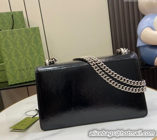 Luxury Cheap Gucci Dionysus Small Shoulder Bag in Patent Leather with GUCCI Logo 795005 Black 2024