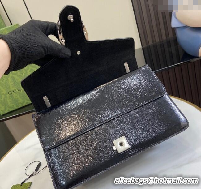 Luxury Cheap Gucci Dionysus Small Shoulder Bag in Patent Leather with GUCCI Logo 795005 Black 2024