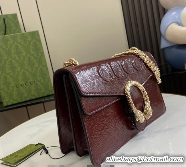 Best Quality Gucci Dionysus Small Shoulder Bag in Patent Leather with GUCCI Logo 795005 Dark Burgundy 2024