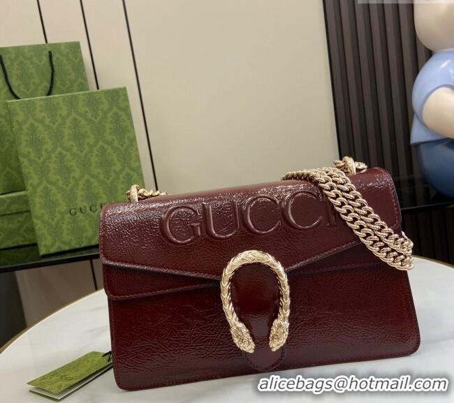 Best Quality Gucci Dionysus Small Shoulder Bag in Patent Leather with GUCCI Logo 795005 Dark Burgundy 2024