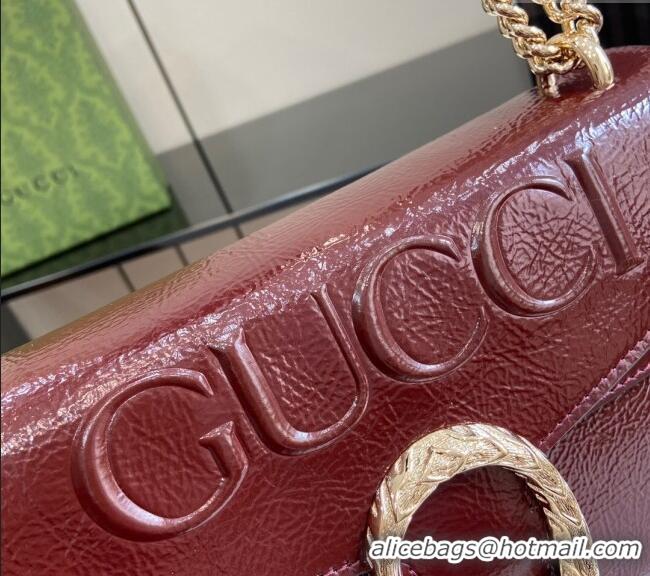 Best Quality Gucci Dionysus Small Shoulder Bag in Patent Leather with GUCCI Logo 795005 Dark Burgundy 2024