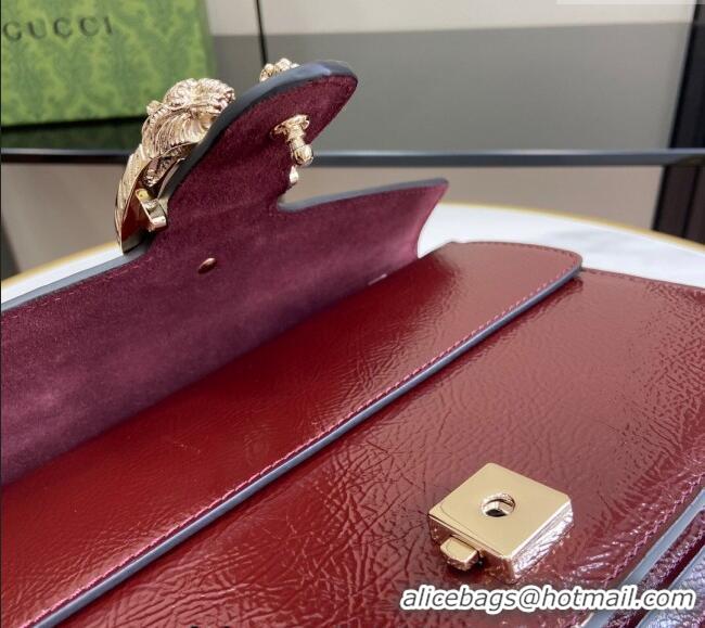 Best Quality Gucci Dionysus Small Shoulder Bag in Patent Leather with GUCCI Logo 795005 Dark Burgundy 2024