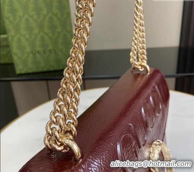 Best Quality Gucci Dionysus Small Shoulder Bag in Patent Leather with GUCCI Logo 795005 Dark Burgundy 2024