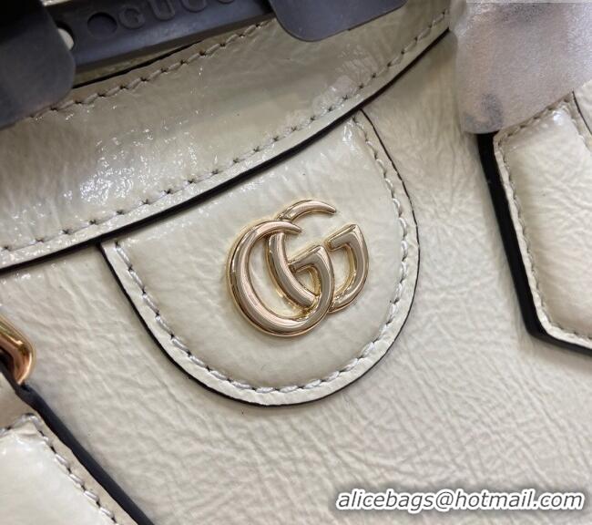 Original Cheap Gucci Diana Small Tote Bag with GUCCI Logo in Patent Leather 702721 White 2024