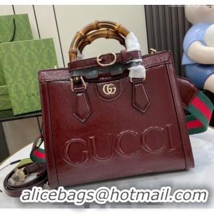 Best Grade Gucci Diana Small Tote Bag with GUCCI Logo in Patent Leather 702721 Dark Burgundy 2024