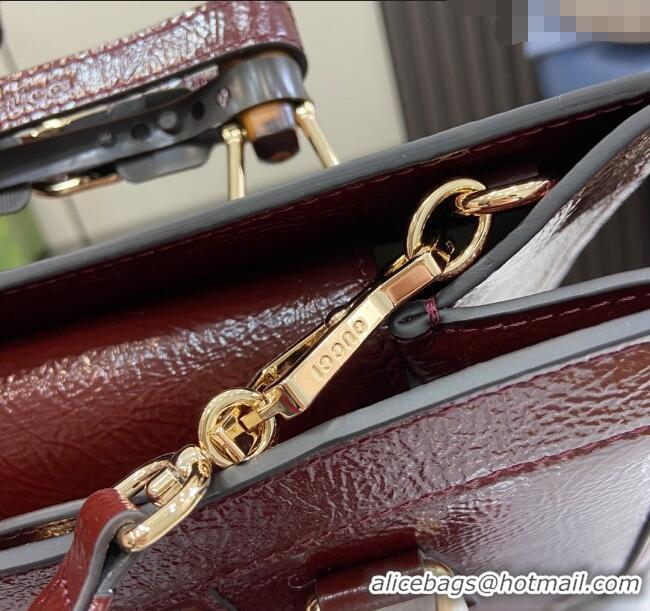 Best Grade Gucci Diana Small Tote Bag with GUCCI Logo in Patent Leather 702721 Dark Burgundy 2024