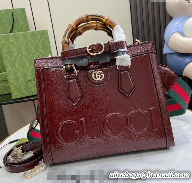 Best Grade Gucci Diana Small Tote Bag with GUCCI Logo in Patent Leather 702721 Dark Burgundy 2024