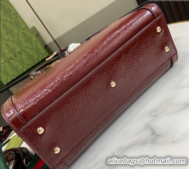 Best Grade Gucci Diana Small Tote Bag with GUCCI Logo in Patent Leather 702721 Dark Burgundy 2024