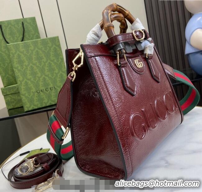 Best Grade Gucci Diana Small Tote Bag with GUCCI Logo in Patent Leather 702721 Dark Burgundy 2024