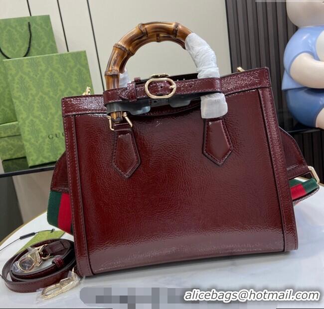 Best Grade Gucci Diana Small Tote Bag with GUCCI Logo in Patent Leather 702721 Dark Burgundy 2024