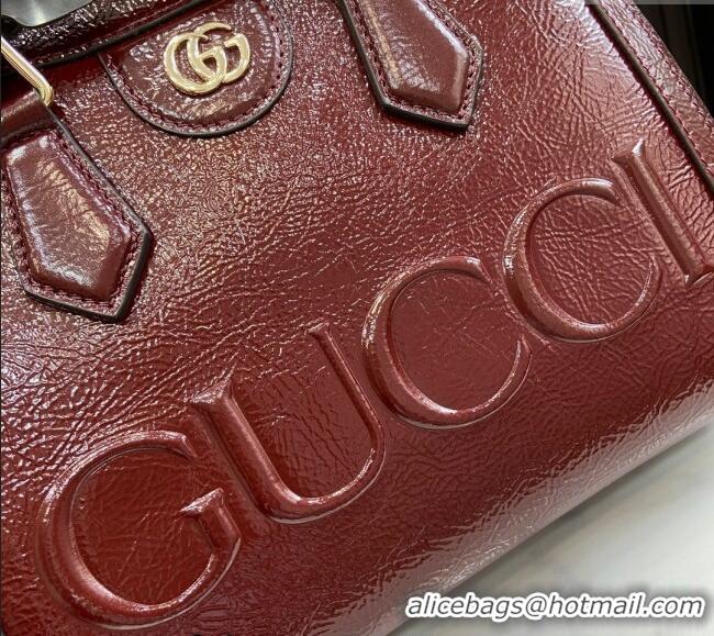 Best Grade Gucci Diana Small Tote Bag with GUCCI Logo in Patent Leather 702721 Dark Burgundy 2024