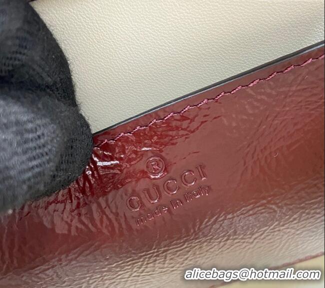 Best Grade Gucci Diana Small Tote Bag with GUCCI Logo in Patent Leather 702721 Dark Burgundy 2024