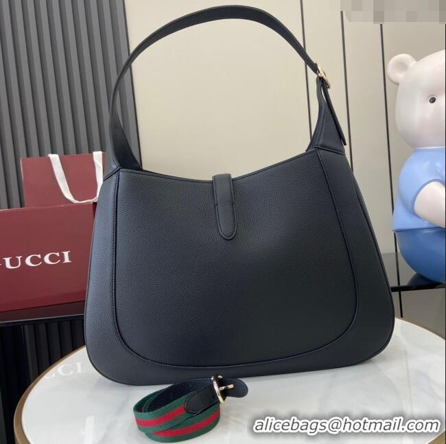 Super Quality Gucci Jackie Large Shoulder Bag in Black Soft Grainy Leather 813650 Black 2024