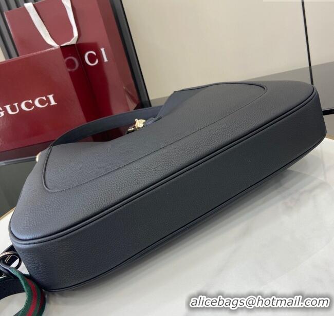 Super Quality Gucci Jackie Large Shoulder Bag in Black Soft Grainy Leather 813650 Black 2024
