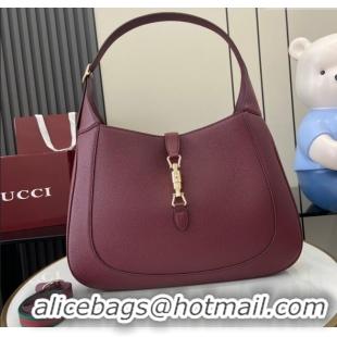 Discount Gucci Jackie Large Shoulder Bag in Black Soft Grainy Leather 813650 Burgundy 2024