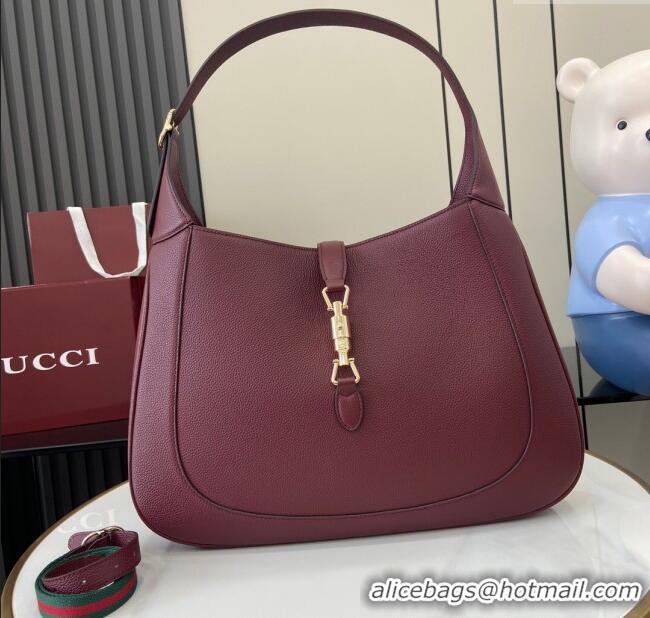 Discount Gucci Jackie Large Shoulder Bag in Black Soft Grainy Leather 813650 Burgundy 2024