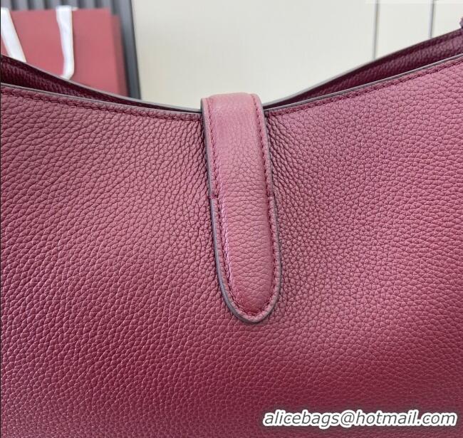 Discount Gucci Jackie Large Shoulder Bag in Black Soft Grainy Leather 813650 Burgundy 2024