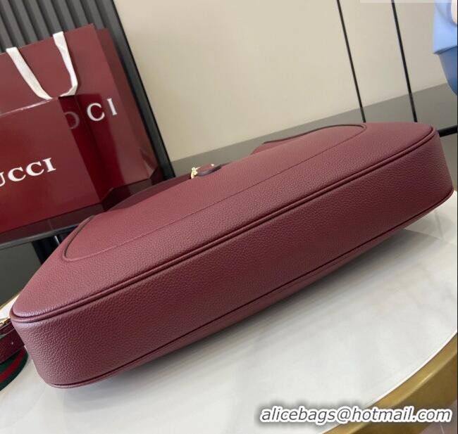 Discount Gucci Jackie Large Shoulder Bag in Black Soft Grainy Leather 813650 Burgundy 2024