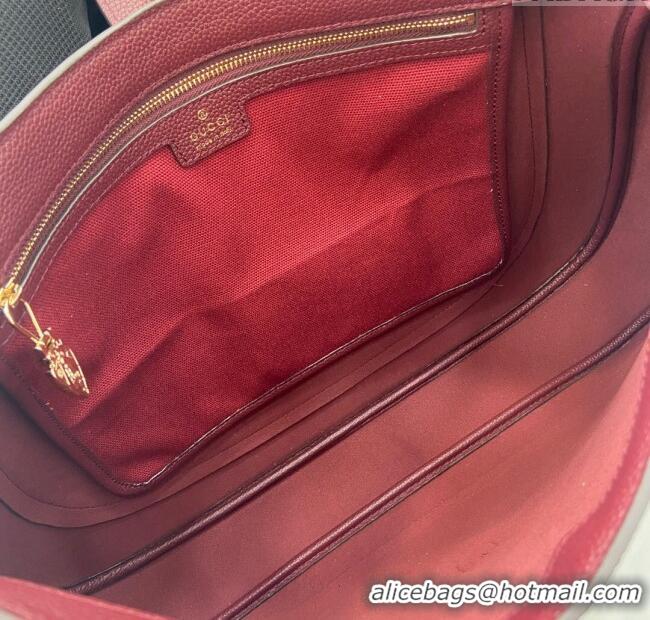Discount Gucci Jackie Large Shoulder Bag in Black Soft Grainy Leather 813650 Burgundy 2024