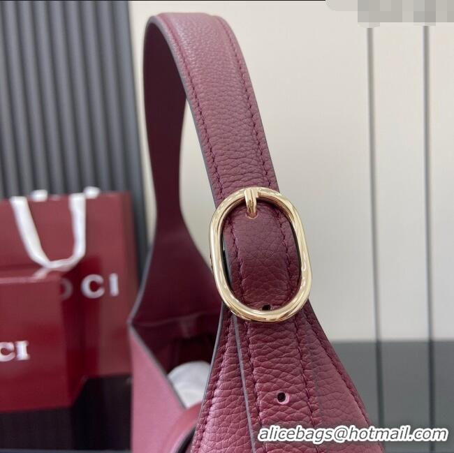 Discount Gucci Jackie Large Shoulder Bag in Black Soft Grainy Leather 813650 Burgundy 2024