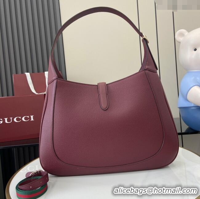 Discount Gucci Jackie Large Shoulder Bag in Black Soft Grainy Leather 813650 Burgundy 2024