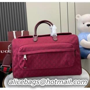 Top Grade Gucci Mens Medium GG Canvas Duffle Travel bag 802095 Rosso Ancora Red 2024