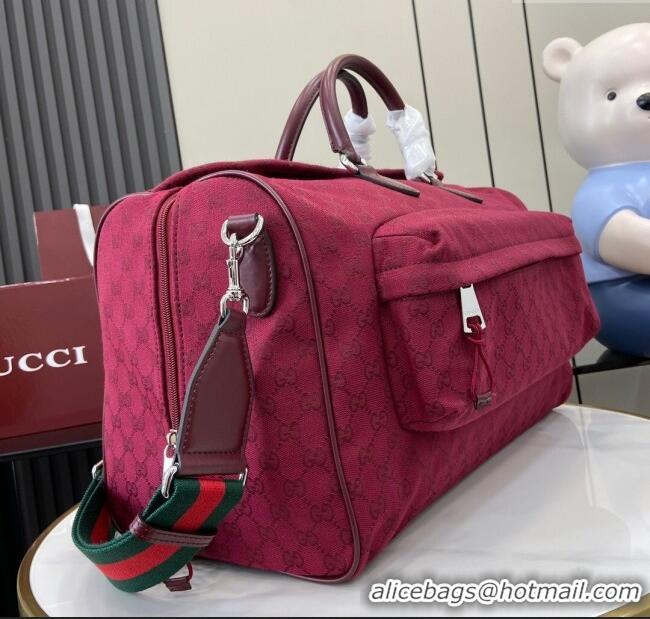 Top Grade Gucci Mens Medium GG Canvas Duffle Travel bag 802095 Rosso Ancora Red 2024
