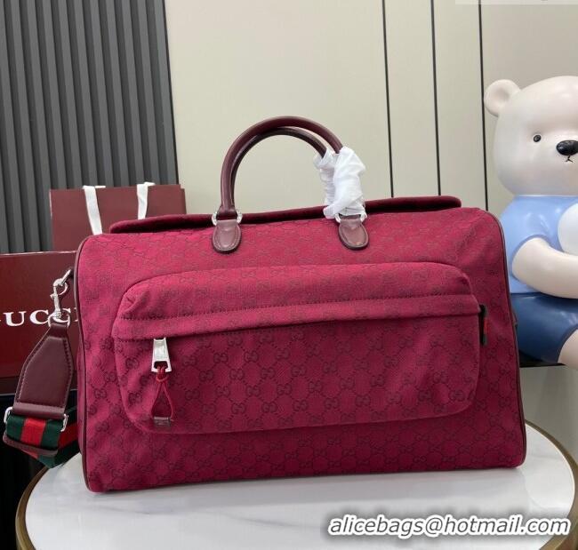 Top Grade Gucci Mens Medium GG Canvas Duffle Travel bag 802095 Rosso Ancora Red 2024