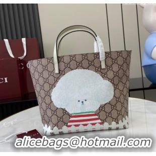Top Quality Gucci Children's Dog Print Canvas Tote Bag 410812 Grey/White 2024