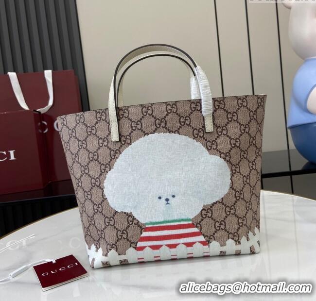 Top Quality Gucci Children's Dog Print Canvas Tote Bag 410812 Grey/White 2024