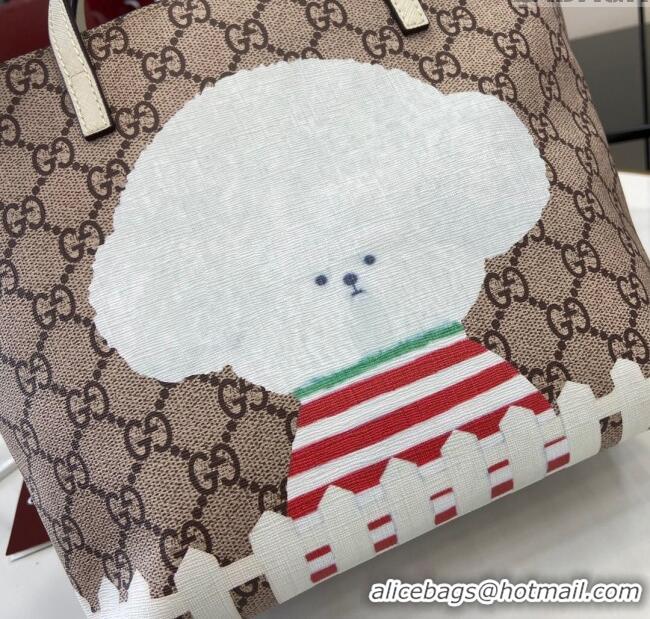 Top Quality Gucci Children's Dog Print Canvas Tote Bag 410812 Grey/White 2024