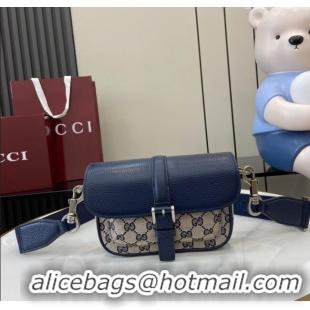 Luxury Cheap Gucci GG Super Mini Bag in Beige and Blue Original GG Canvas and Leather 795213 2024
