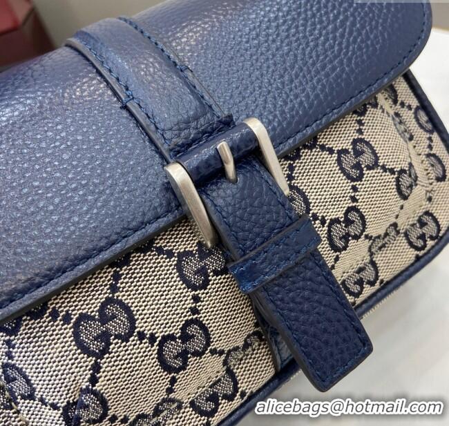 Luxury Cheap Gucci GG Super Mini Bag in Beige and Blue Original GG Canvas and Leather 795213 2024