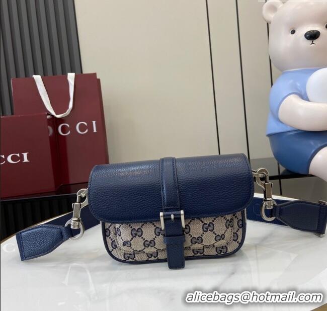 Luxury Cheap Gucci GG Super Mini Bag in Beige and Blue Original GG Canvas and Leather 795213 2024