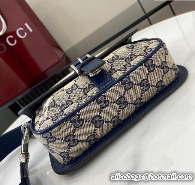 Luxury Cheap Gucci GG Super Mini Bag in Beige and Blue Original GG Canvas and Leather 795213 2024