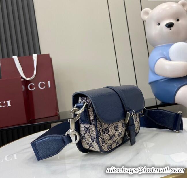Luxury Cheap Gucci GG Super Mini Bag in Beige and Blue Original GG Canvas and Leather 795213 2024