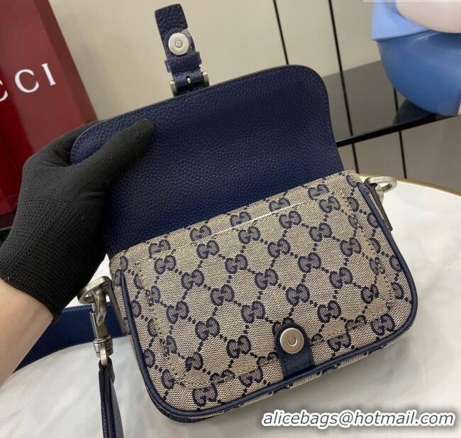 Luxury Cheap Gucci GG Super Mini Bag in Beige and Blue Original GG Canvas and Leather 795213 2024
